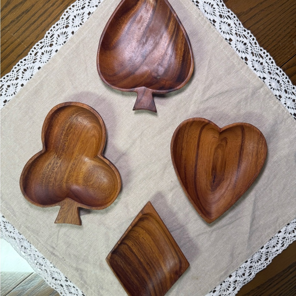 Mid Century Modern Wooden Card Suit Shaped Bowls